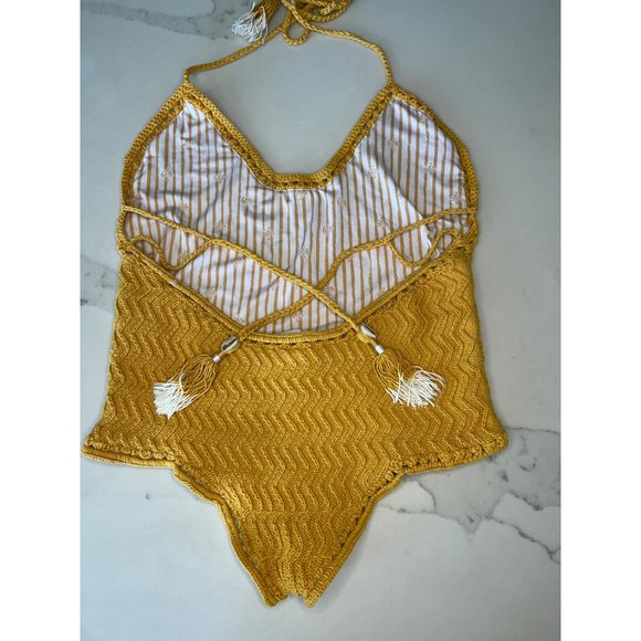 She Made Me crocheted one piece swimsuit yellow size SM - Picture 10 of 14